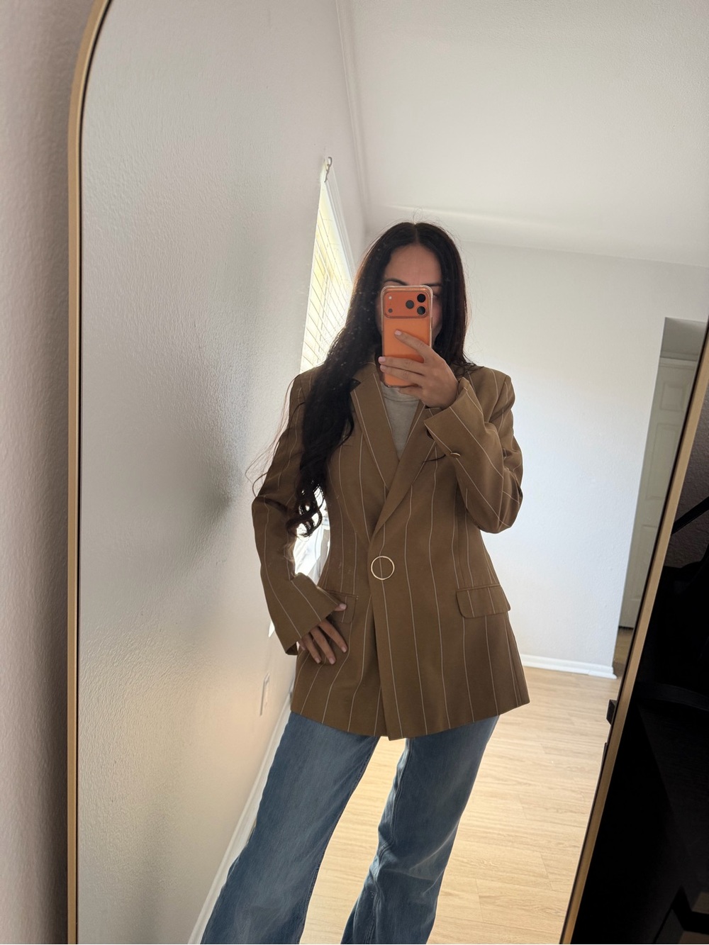 ASOS Brown Pinstripe Blazer Jacket - Picture 2 of 7